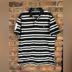 Men's Polo Ralph Lauren Short Sleeve Black & White Stripe Polo Shirt L